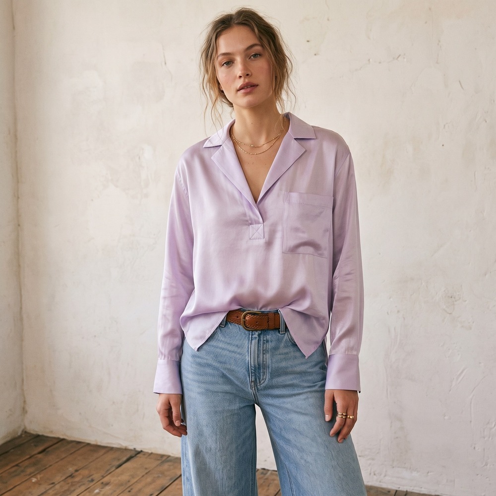 Anthropologie Pilcro Women Top Large Purple Shimmer V-Neck Pastel Fairycore